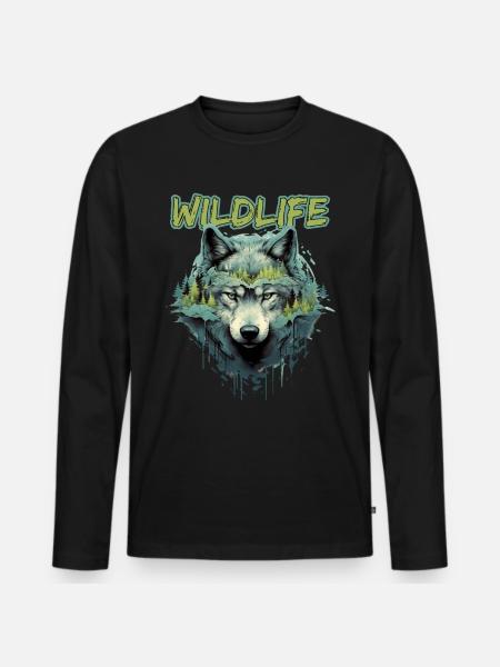 Wolf Natur Naturverbunden - Männer Premium Bio Langarmshirt - Schwarz