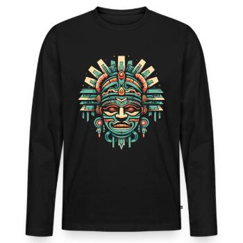 Aztekische Krieger Maske Maya Kultur Antike - Männer Premium Bio Langarmshirt - Schwarz - Vorne - Nico (187cm)