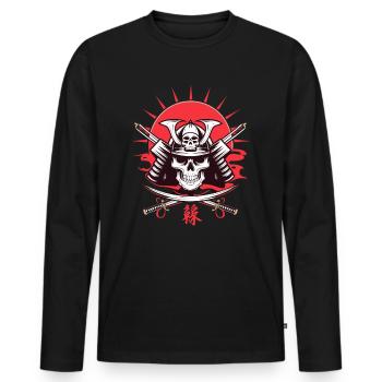 Mysteriöser Ninja-Krieger roten Sonnenuntergang - Männer Premium Bio Langarmshirt - Schwarz - Vorne - Nico (187cm)