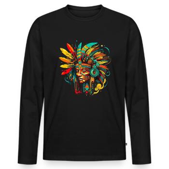 Aztekische Krieger Maske Maya Kultur Antike - Männer Premium Bio Langarmshirt - Schwarz - Vorne - Nico (187cm)