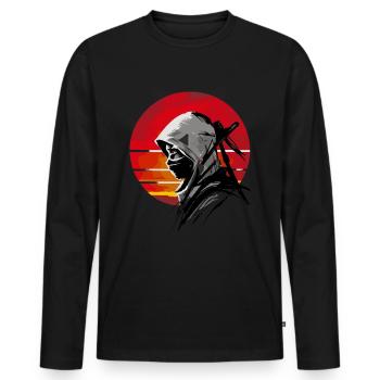 Mysteriöser Ninja-Krieger roten Sonnenuntergang - Männer Premium Bio Langarmshirt - Schwarz - Vorne - Nico (187cm)