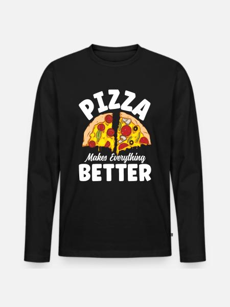 Pizza Makes Everything Better - Männer Premium Bio Langarmshirt - Schwarz
