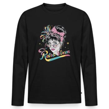 Stylische Retro 1980 Regenbogen-Retro Vixen für - Männer Premium Bio Langarmshirt - Schwarz - Vorne - Nico (187cm)