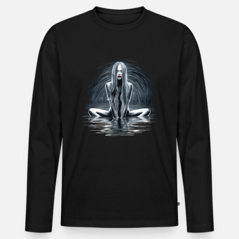 Rätselhafte Wassernymphe mit fließendem Haar - Männer Premium Bio Langarmshirt - Schwarz