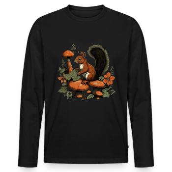Herbst Eichhörnchen auf Orange Pilz Wald Szene - Männer Premium Bio Langarmshirt - Schwarz - Vorne - Nico (187cm)