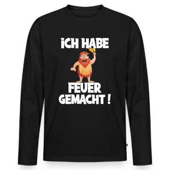 Ich hab Feuer gemacht für alle Männer - Männer Premium Bio Langarmshirt - Schwarz - Vorne - Nico (187cm)