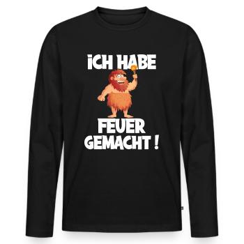 Ich hab Feuer gemacht für alle Männer - Männer Premium Bio Langarmshirt - Schwarz - Vorne - Nico (187cm)