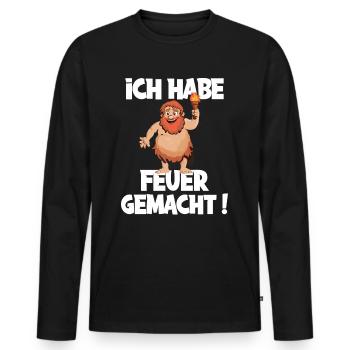 Ich hab Feuer gemacht für alle Männer - Männer Premium Bio Langarmshirt - Schwarz - Vorne - Nico (187cm)
