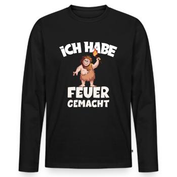 Ich hab Feuer gemacht für alle Männer - Männer Premium Bio Langarmshirt - Schwarz - Vorne - Nico (187cm)