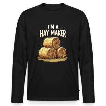 Lustiger Heumacher Bauernhof Lebensstil Heu - Männer Premium Bio Langarmshirt - Schwarz - Vorne - Nico (187cm)