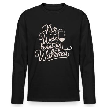 Nur Wein kennt die Wahrheit - Männer Premium Bio Langarmshirt - Schwarz - Vorne - Nico (187cm)