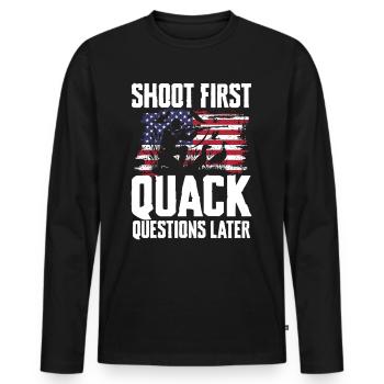 Duck hunters shoot heavier loads flag - Men's Premium Organic Long Sleeve Shirt - black - Front - Nico (187cm)