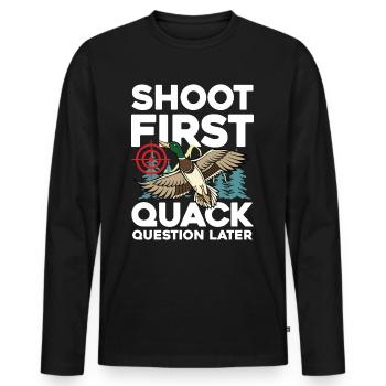 Duck hunters shoot heavier loads flag - Men's Premium Organic Long Sleeve Shirt - black - Front - Nico (187cm)
