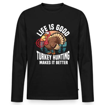 Aventure de chasse à la dinde : Je veux juste chasser la dinde - T-shirt manches longues Premium bio Homme - noir - Devant - Nico (187cm)