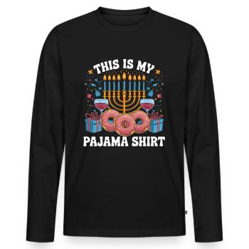 This is my pajama shirt Hanukkah candlestick design - Men's Premium Organic Long Sleeve Shirt - black - Front - Nico (187cm)