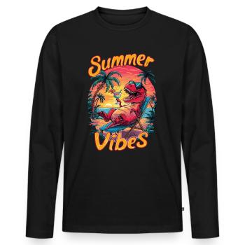 Ambiance estivale dino sur la plage avec des palmiers et - T-shirt manches longues Premium bio Homme - noir - Devant - Nico (187cm)