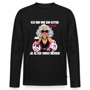 Ich Bin Wie Ein Guter Wein, Je Älter Umso Besser - Männer Premium Bio Langarmshirt - Schwarz - Vorne - Nico (187cm)