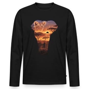 Majestätischer Sonnenuntergang in der Savanne mit - Männer Premium Bio Langarmshirt - Schwarz - Vorne - Nico (187cm)