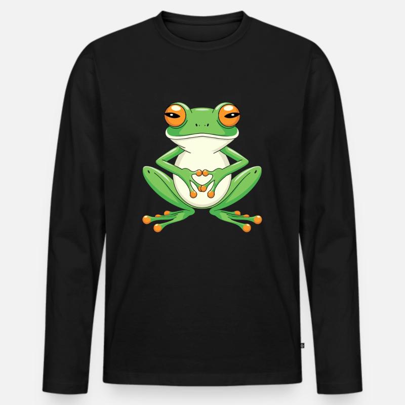 Meditierender Frosch Mit Großen Augen - Männer Premium Bio Langarmshirt - Schwarz