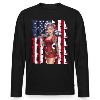 Style pin-up rétro américain avec drapeau américain et - T-shirt manches longues Premium bio Homme - noir - Devant - Nico (187cm)
