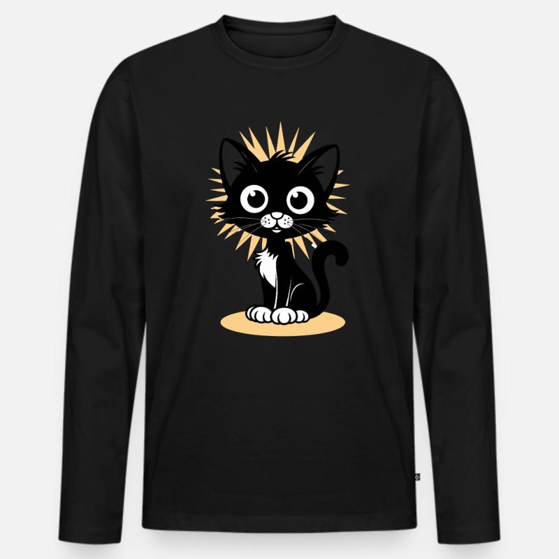 Charmante Schwarze Katze Mit Strahlendem - Männer Premium Bio Langarmshirt - Schwarz