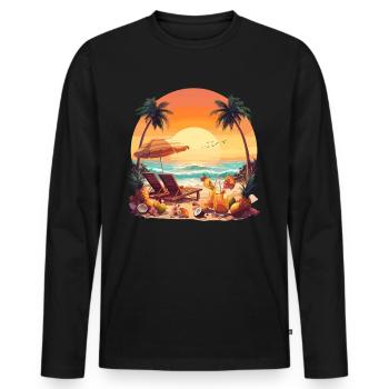 Relaxing on the beach under palm trees with - Men's Premium Organic Long Sleeve Shirt - black - Front - Nico (187cm)