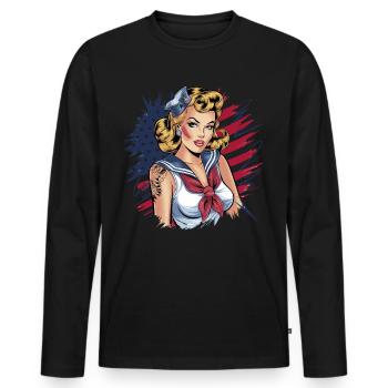 Pin-up rétro au look marine avec - T-shirt manches longues Premium bio Homme - noir - Devant - Nico (187cm)
