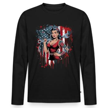Femme forte avec drapeau et clé à molette - T-shirt manches longues Premium bio Homme - noir - Devant - Nico (187cm)