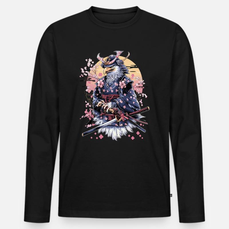 Majestätischer Samurai-Adler mit Kirschblüten und - Männer Premium Bio Langarmshirt - Schwarz