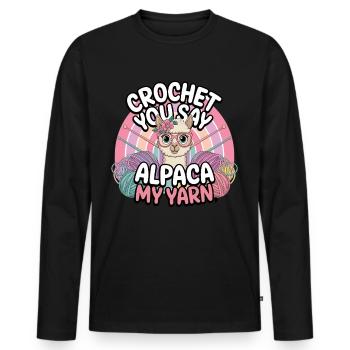 Le crochet, dites-vous ? Laine d’alpaga Humour - T-shirt manches longues Premium bio Homme - noir - Devant - Nico (187cm)