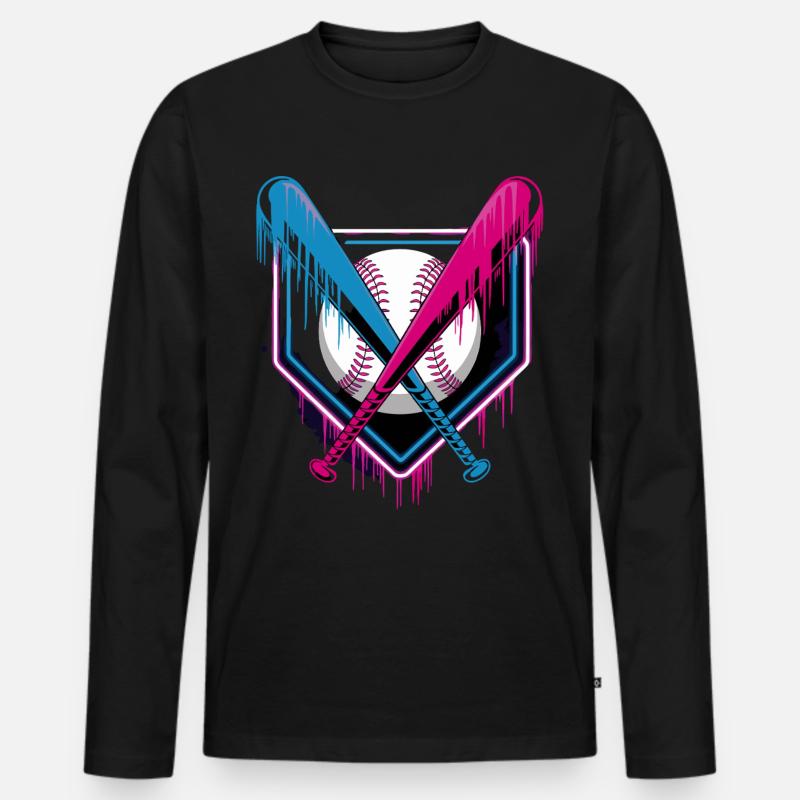 Baseball Leidenschaft Neon Stil - Männer Premium Bio Langarmshirt - Schwarz