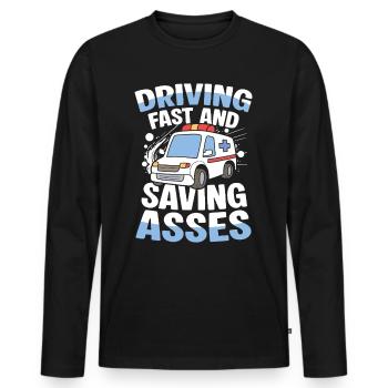 Conduire vite et économiser des culs Service de secours Humour - T-shirt manches longues Premium bio Homme - noir - Devant - Nico (187cm)
