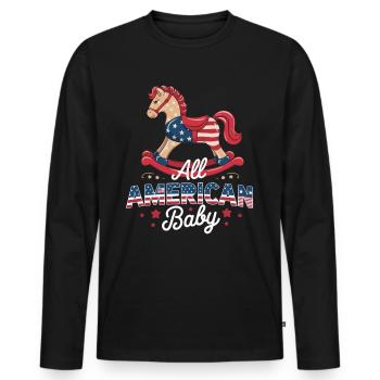 Conception de cheval à bascule pour bébé américain - T-shirt manches longues Premium bio Homme - noir - Devant - Nico (187cm)