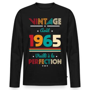 60th Birthday - Vintage - August 1965 - Men's Premium Organic Long Sleeve Shirt - black - Front - Nico (187cm)