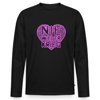 NIE WIEDER KRIEG - Männer Premium Bio Langarmshirt - Schwarz - Vorne - Nico (187cm)
