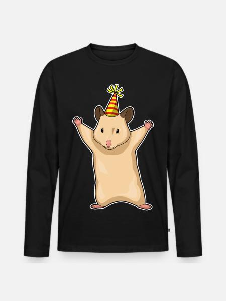 Hamster Birthday Party Hat - Men's Premium Organic Long Sleeve Shirt - black