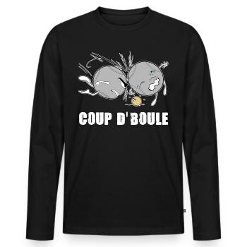Pétanque Coup de Boule Humour Bouliste - T-shirt manches longues Premium bio Homme - noir - Devant - Nico (187cm)