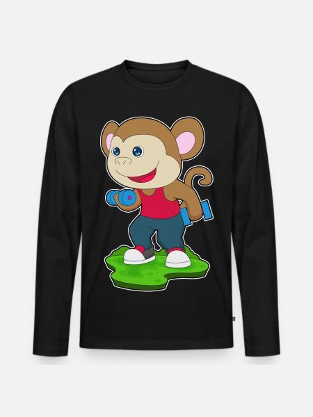 Monkey Bodybuilder Dumbbells Bodybuilding - Men's Premium Organic Long Sleeve Shirt - black