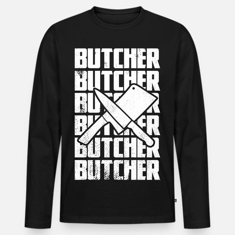 Lustiger Metzger - Männer Premium Bio Langarmshirt - Schwarz