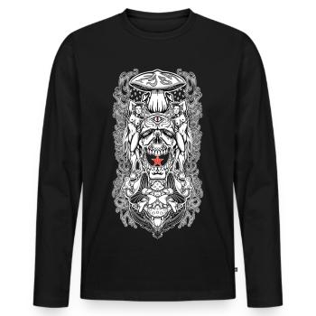 Psychedelic Skull Portal – Occult Mushroom Vision - Men's Premium Organic Long Sleeve Shirt - black - Front - Nico (187cm)