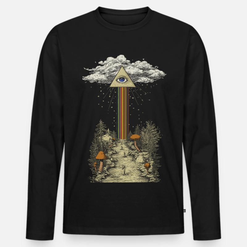 Mystischer Regenbogenstrahl im Pilzwald - Männer Premium Bio Langarmshirt - Schwarz