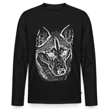 Wolfsblick im Nachtlicht Husky mit blauen Augen - Männer Premium Bio Langarmshirt - Schwarz - Vorne - Nico (187cm)