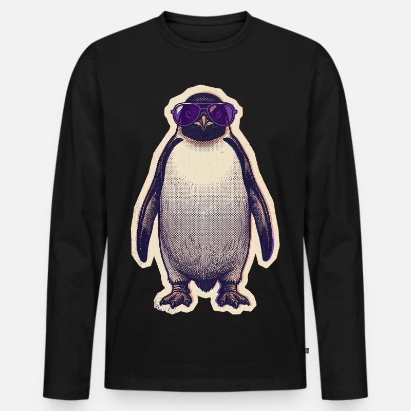 Pinguin mit Sonnenbrille - Männer Premium Bio Langarmshirt - Schwarz