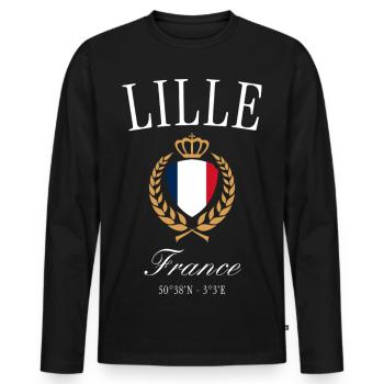 Lille France Coat of Arms Crown – Travel Souvenir - Men's Premium Organic Long Sleeve Shirt - black - Front - Nico (187cm)