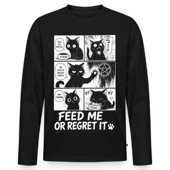Nourris-moi ou regrette-le, chat - T-shirt manches longues Premium bio Homme - noir - Devant - Nico (187cm)