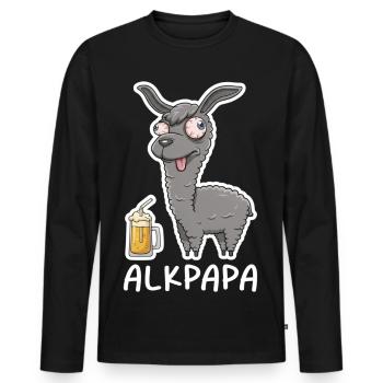Alkpapa Alpaga avec chope de bière – Diction drôle - T-shirt manches longues Premium bio Homme - noir - Devant - Nico (187cm)
