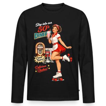 Pin-up du diner des années 50 sur des patins à roulettes - T-shirt manches longues Premium bio Homme - noir - Devant - Nico (187cm)