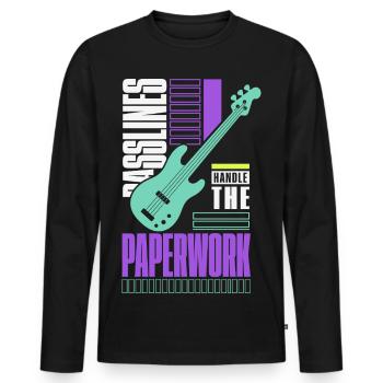 E-Bass – Basslines Handle the Paperwork - Männer Premium Bio Langarmshirt - Schwarz - Vorne - Nico (187cm)