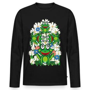 16 Fleurs grenouilles grenouilles - T-shirt manches longues Premium bio Homme - noir - Devant - Nico (187cm)