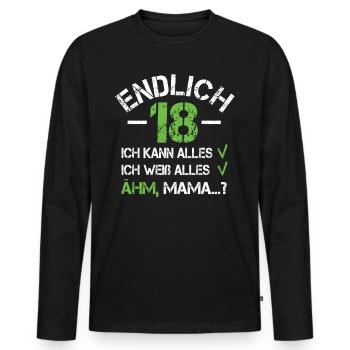 18 Geburtstag - Männer Premium Bio Langarmshirt - Schwarz - Vorne - Nico (187cm)
